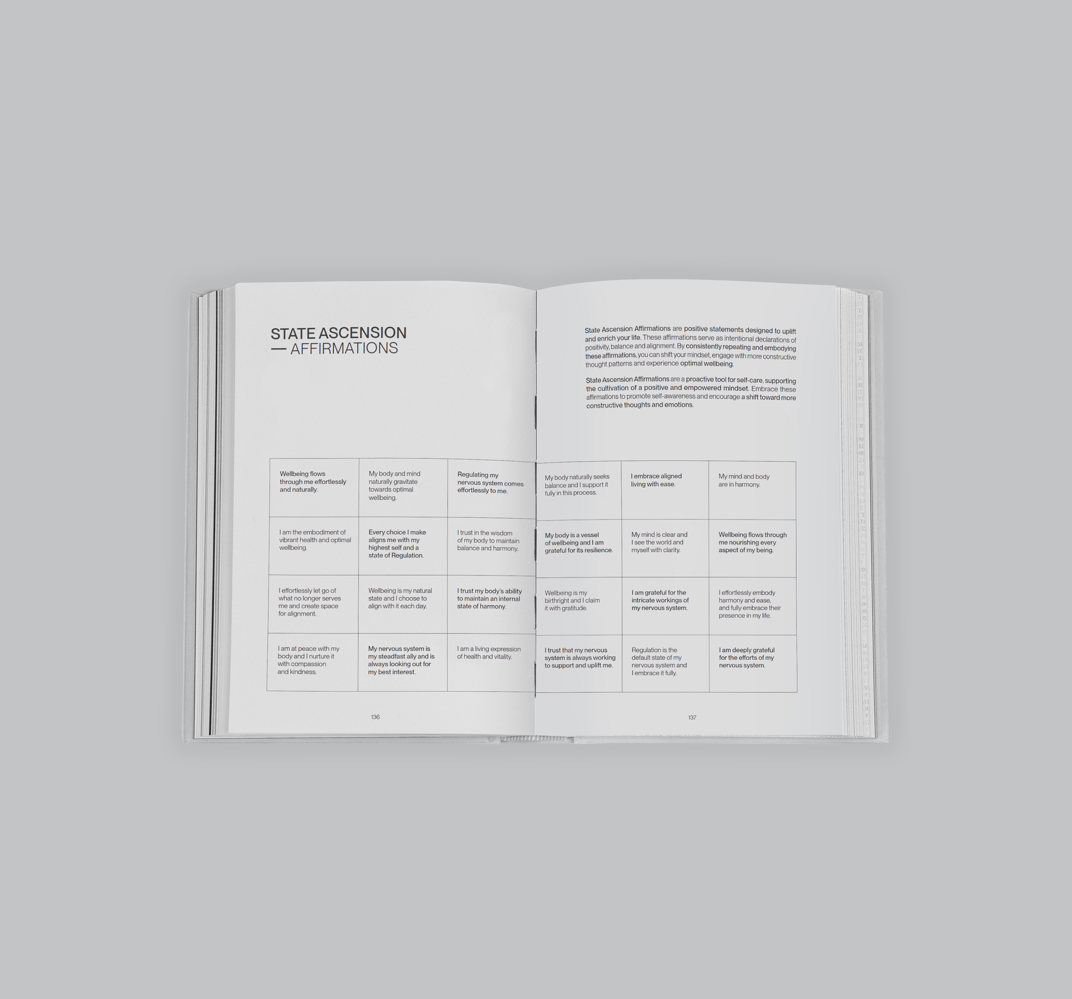 Statechanged's workbook pages featuring state ascension affirmations for emotional regulation and nervous system support