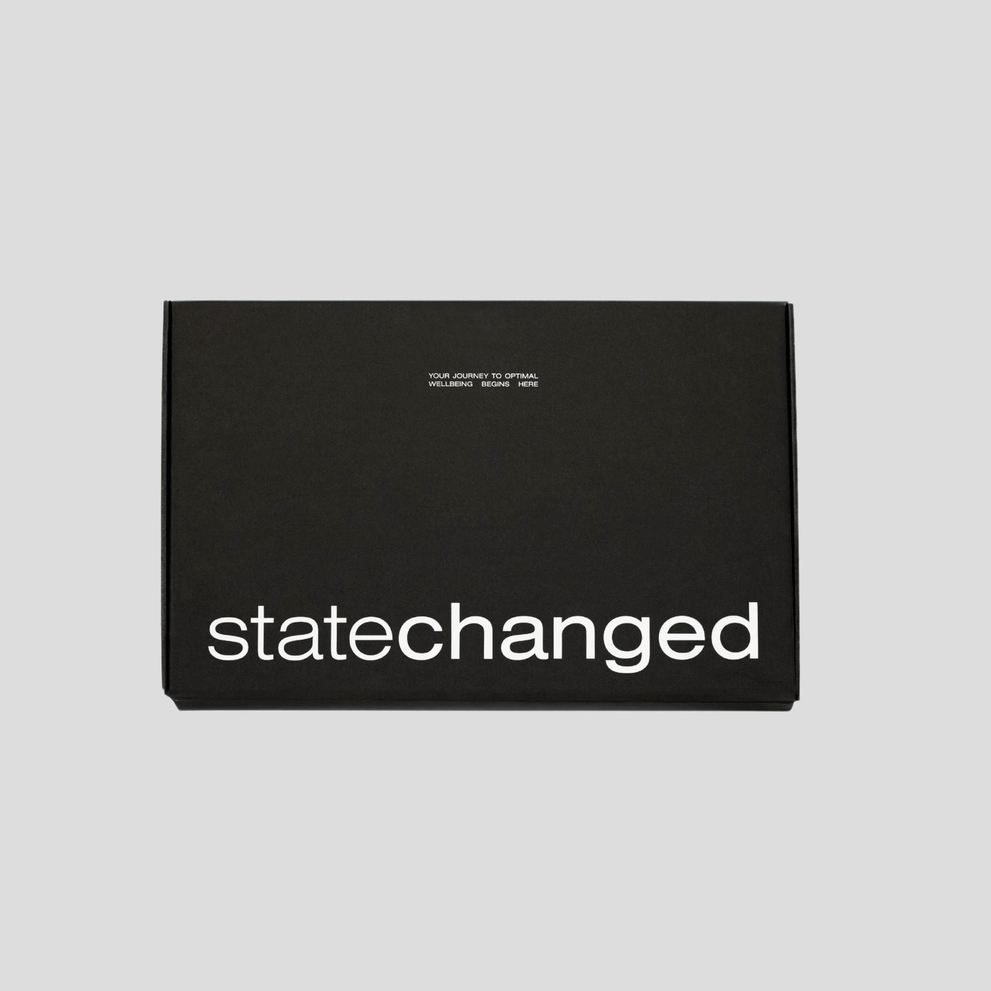 Black statechanged box front with bold white logo and small tagline, promoting wellbeing